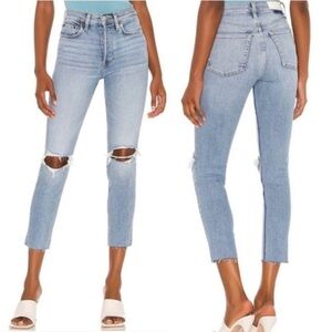 REDONE Originals 90s High Rise Ankle Crop Frayed Hem Light Dusk Destroy Size 26